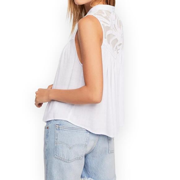 FREE PEOPLE White Western Crosshatch Mesh Tie Front Blouse Size XS - Picture 5 of 11